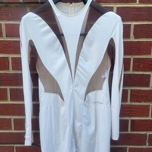 Mugler White and Brown Long Sleeve Bodycon Dress